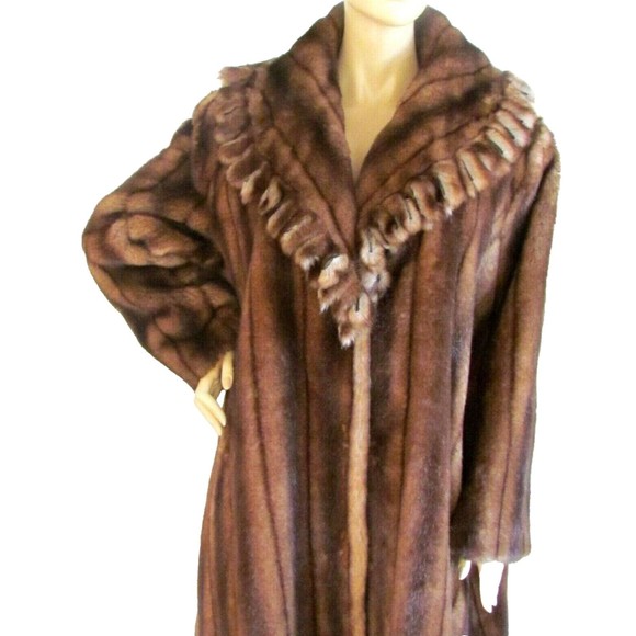Women's Faux Fur Designer C H Couture Helene Brown Faux Mink Fur Coat 12.R - Picture 13 of 16
